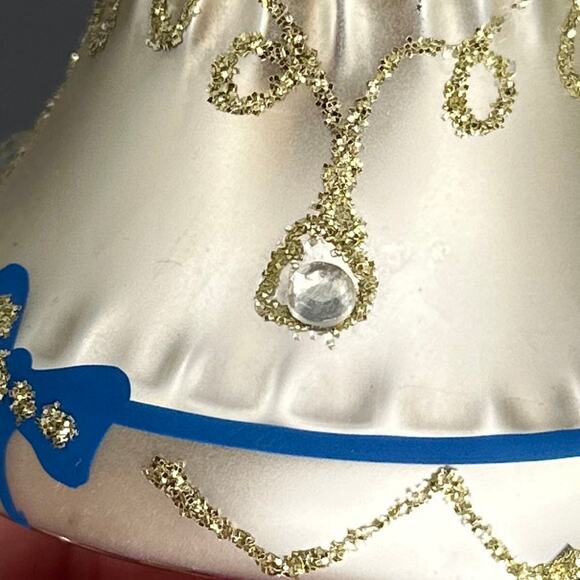 Vtg Italian Glass Lamp Ornament 5" Ivory Pink Blue Gold Bird Charm Christmas 60s - Picture 11 of 16